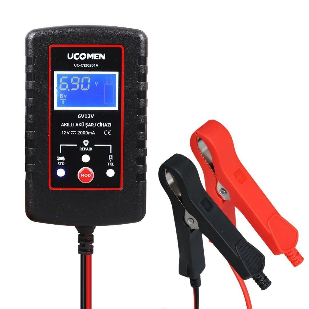 UCOMEN UC-C120201A SİYAH 6/12V MAX 2A LED GÖSTERGELİ AKÜ ŞARJ CİHAZI