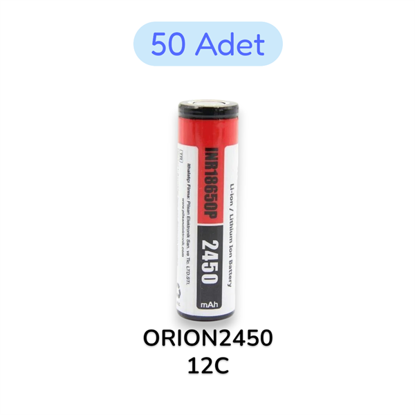50 Adet Orion 18650P 3.7V 2450 mAh 12C Şarj Edilebilir Li-ion Pil
