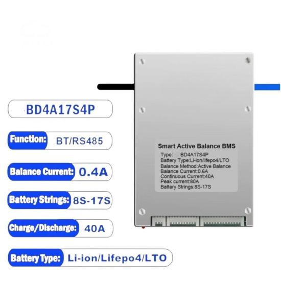 Smart BMS JK 8S-17S 40A Deşarj - 400mA Aktif Balans - Bluetooth - Lion - LiFePO4 - LTO