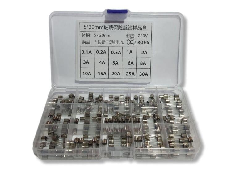 5*20 Cam Sigorta Seti Kutulu 15 Çeşit (100mA-30A) Toplam 150 Adet (250V)