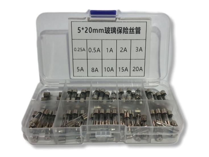 5*20 Cam Sigorta Seti Kutulu 10 Çeşit (250mA-20A) Toplam 100 Adet (250V)