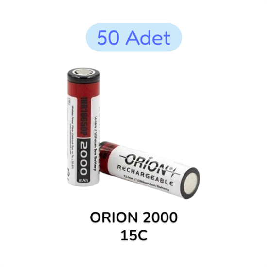 50 Adet Orion 18650P 3.7V 2000 mAh 15C Şarj Edilebilir Li-ion Pil