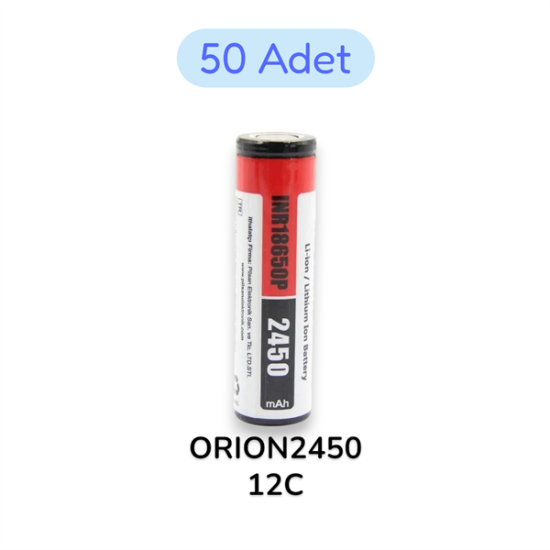 50 Adet Orion 18650P 3.7V 2450 mAh 12C Şarj Edilebilir Li-ion Pil