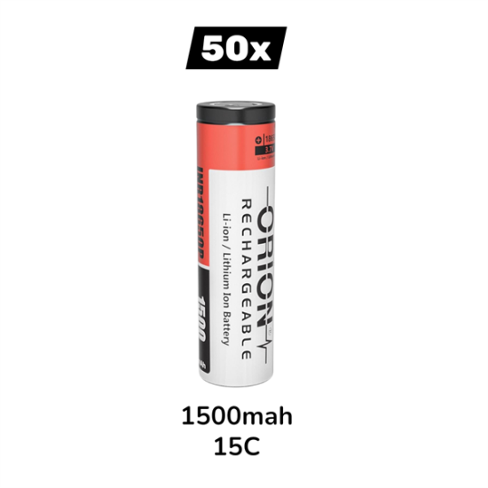 50 Adet Orion 18650 3.7V 1500 mAh 15C Şarj Edilebilir Li-ion Pil